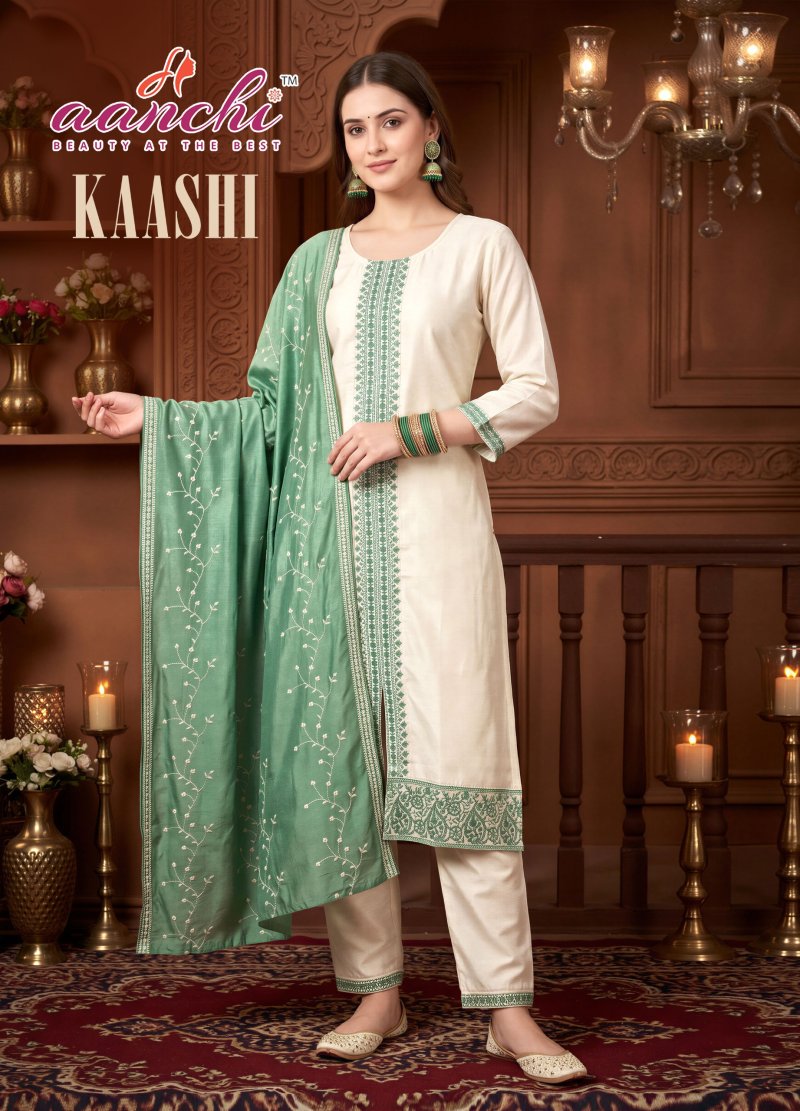 Kaashi By Aanchi Vichitra Silk Embroidery Kurti With Bottom Dupatta 